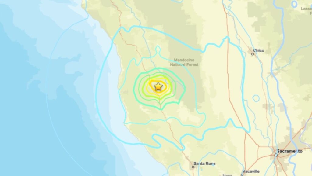 A magnitude 5.6 earthquake struck about 6.8 miles north of Redwood Valley in Northern California at 8:10 a.m. Pacific time Wednesday, according to seismic data. (USGS)
