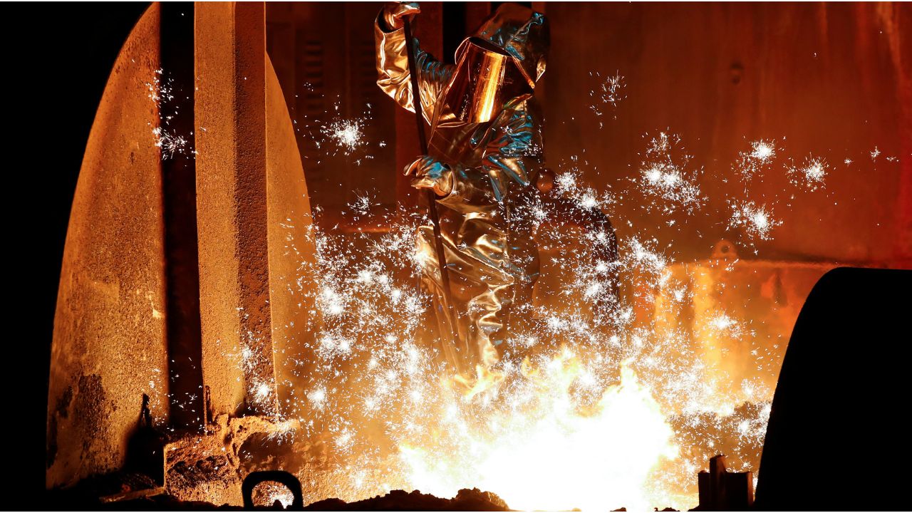 A steel worker of Germany's industrial conglomerate ThyssenKrupp AG which holds its annual shareholders meeting on Friday February 1, 2019, takes a sample of raw iron from a blast furnace at Germany's largest steel factory in Duisburg, Germany, January 28, 2019. (Reuters/Wolfgang Rattay)