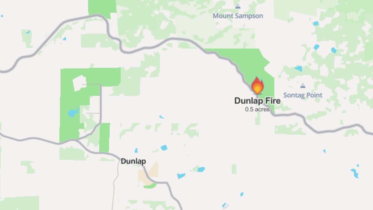 A vegetation fire, dubbed the Dunlap Fire, burned between a quarter-acre and a half-acre near the 39600 block of East Kings Canyon Road in Dunlap on Friday afternoon. (Watch Duty)