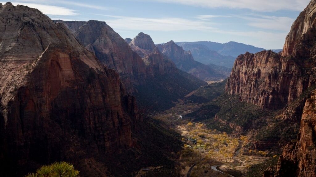 A view from the summit of the Angels Landing trail in Zion National Park, near Springdale, Utah, Nov. 23, 2020, where Bernadette Vander Meer died in 2006. Bernadette Vander Meer’s death in Zion National Park in Utah had been considered an accident, prosecutors reopened the case in 2022 and now say her husband had been having sex with an underage girl. (Nikki Boliaux/The New York Times)