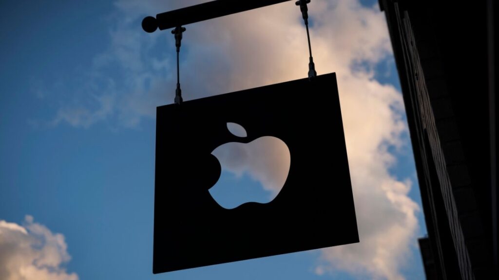 An Apple store sign in New York, Aug. 1, 2023. Apple on Thursday, June 25, 2026, raised the prices of its Macs and iPads, citing the soaring costs of memory and storage chips as the artificial intelligence boom has created a frenzy for the components. (Karsten Moran/The New York Times)