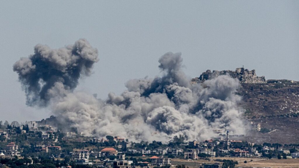 An Israeli air strike lands in front of Beaufort Castle as seen from Nabatieh, Lebanon, on Thursday, June 4, 2026. For Tehran, retaliating for strikes against Hezbollah in Lebanon shows that it will stand by its regional allies and block attempts to shift the regional balance of power. (Daniel Berehulak/The New York Times/File)