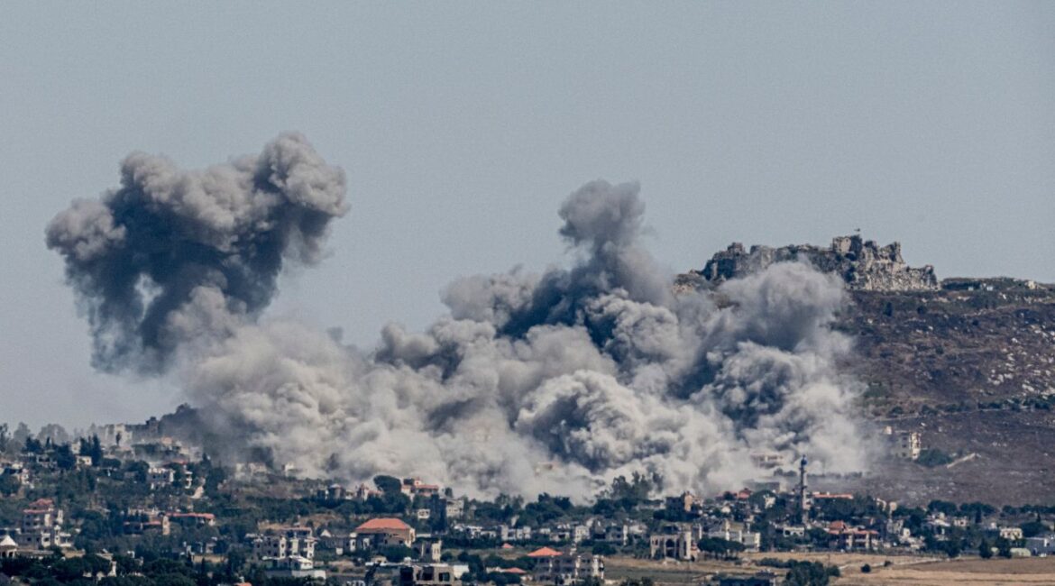 An Israeli air strike lands in front of Beaufort Castle as seen from Nabatieh, Lebanon, on Thursday, June 4, 2026. For Tehran, retaliating for strikes against Hezbollah in Lebanon shows that it will stand by its regional allies and block attempts to shift the regional balance of power. (Daniel Berehulak/The New York Times/File)