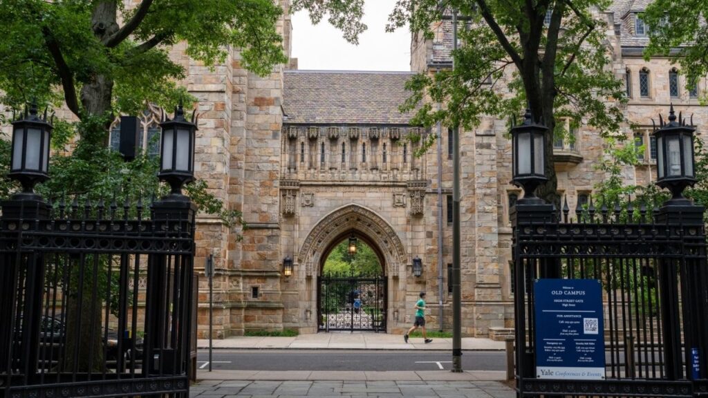An entrance to the campus of Yale University in New Haven, Conn., on July 27, 2023. The university has hired a high-powered law firm to try to reach an agreement with the Justice Department over claims its admissions practices hurt white and Asian applicants. (Christopher Capozziello/The New York Times)