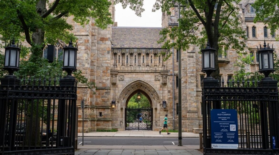 An entrance to the campus of Yale University in New Haven, Conn., on July 27, 2023. The university has hired a high-powered law firm to try to reach an agreement with the Justice Department over claims its admissions practices hurt white and Asian applicants. (Christopher Capozziello/The New York Times)