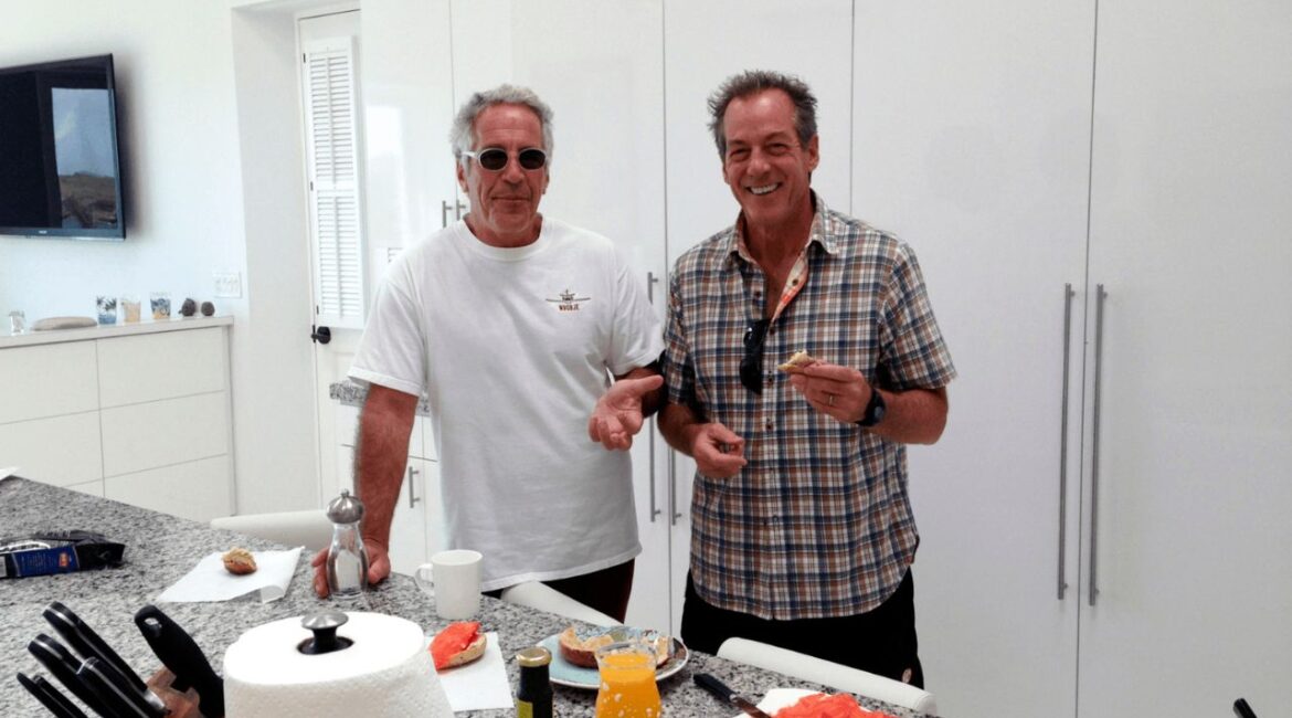 An undated image provided by the U.S. Department of Justice showing Jeffrey Epstein, left, and New York restaurant mogul Steve Hanson in a kitchen on Little Saint James, Epstein’s private island in the Caribbean. Hanson was a devoted friend and wingman who helped manage and entertain women in the orbit of the convicted sex offender. (U.S. Department of Justice via The New York Times)