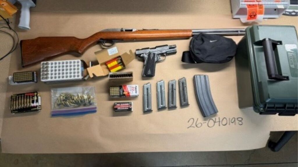 Bernardino Barcelo, 26, of Visalia, was arrested on suspicion of DUI Sunday night now faces weapons and parole violation charges after police said a search of his residence uncovered firearms and ammunition he was prohibited from possessing as a convicted felon. (Visalia PD)