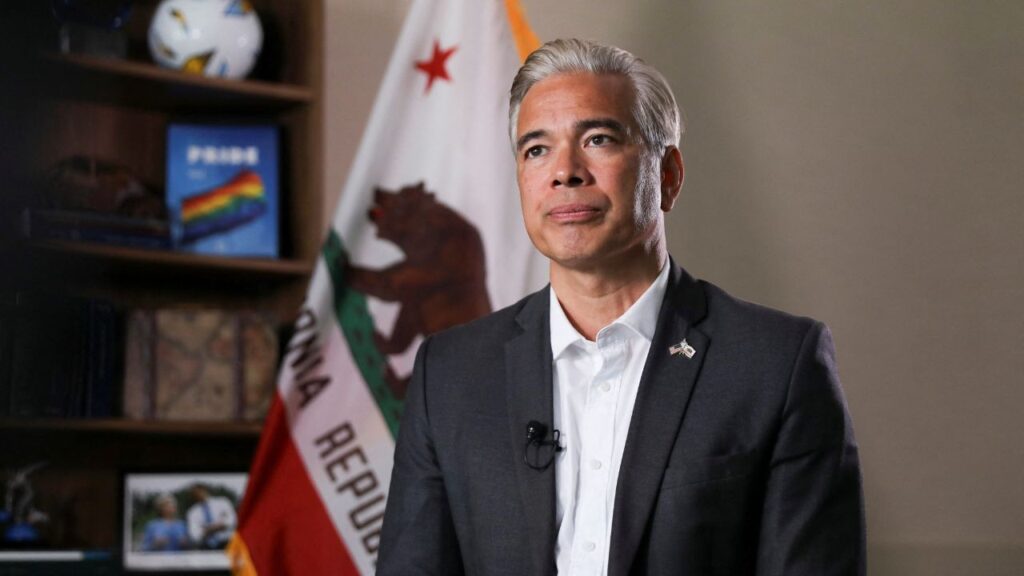 California Attorney General Rob Bonta speaks during an interview with Reuters in Oakland, California, U.S., June 4, 2026. (REUTERS/Nathan Frandino)