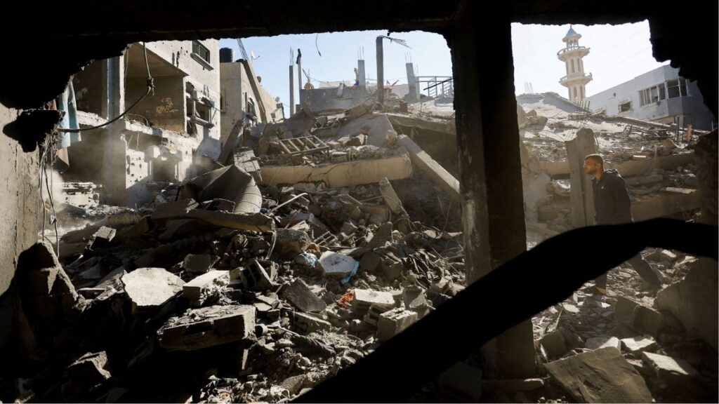 A Palestinian man inspects the site of an Israeli strike on a house whose residents were warned to evacuate before the attack, in Zawayda, central Gaza Strip June 5, 2026. Reuters/Mahmoud Issa