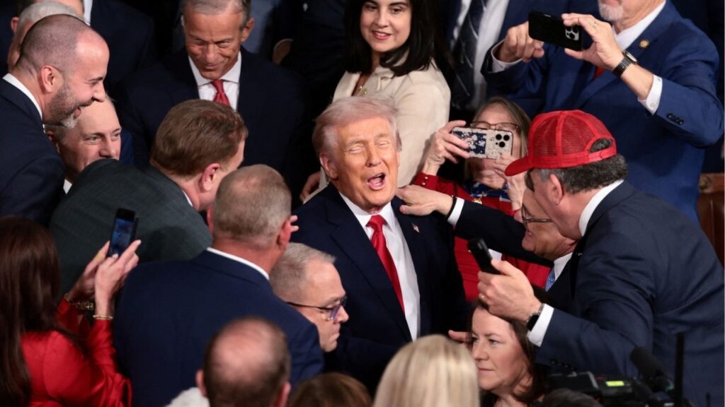 U.S. President Donald Trump arrives to deliver the State of the Union address to a joint session of Congress in the House Chamber at the U.S. Capitol in Washington, D.C., U.S., February 24, 2026. Reuters/EVELYN HOCKSTEIN
