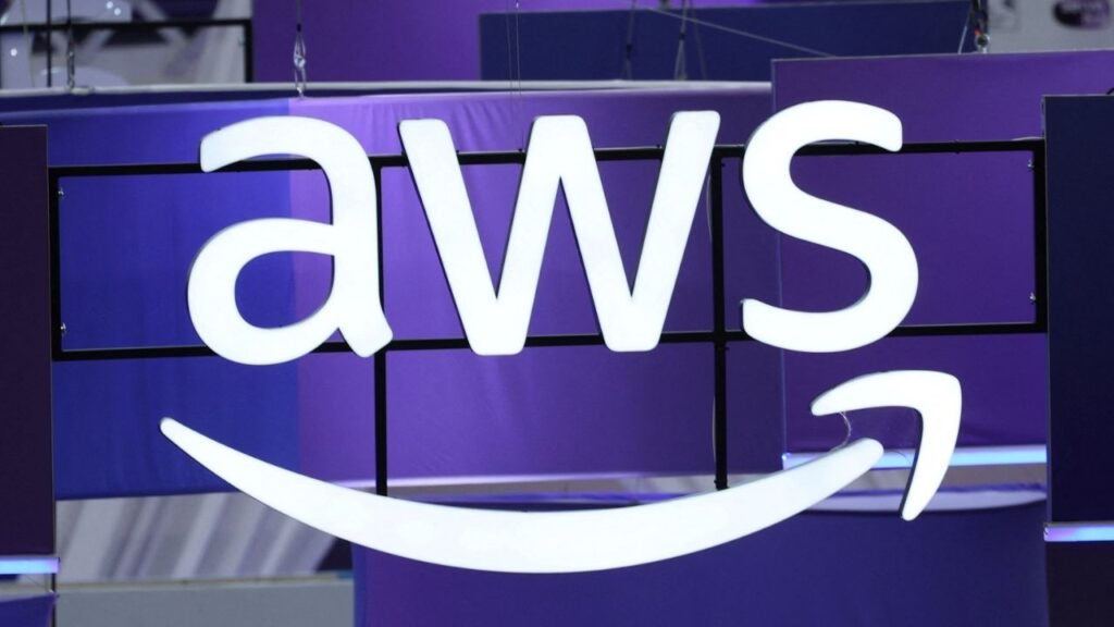 Signage for Amazon Web Services (AWS) during the London Tech Week at Olympia, in London, Britain, June 8, 2026. (Reuters/Isabel Infantes)
