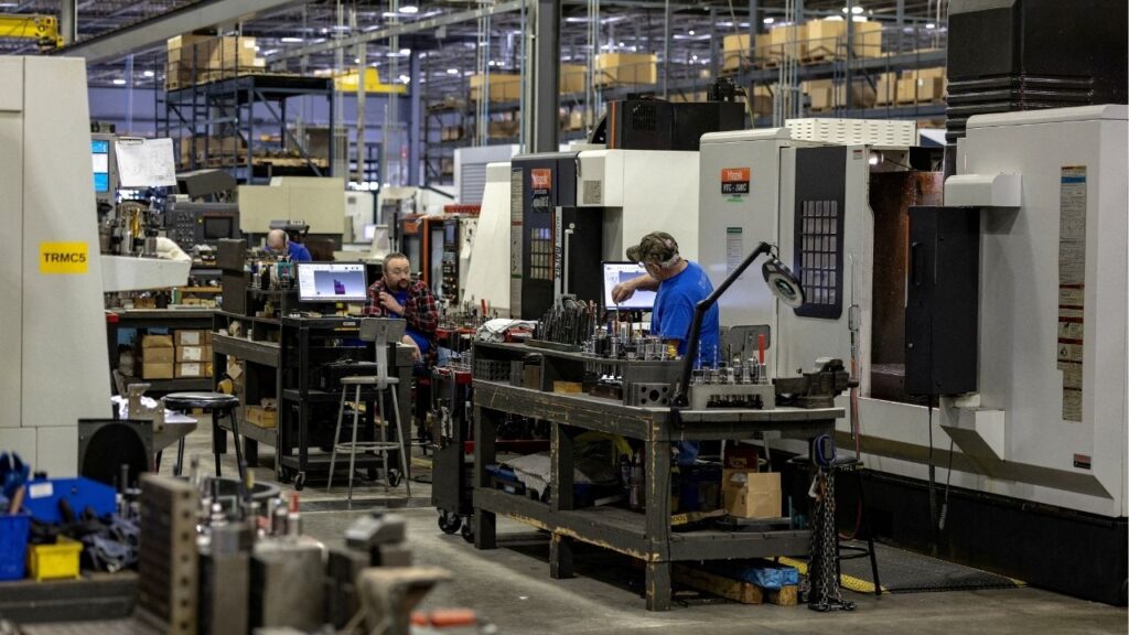 Employees work on the production floor of the General Stamping & Metalworks building in South Bend, Indiana, U.S., March 23, 2026. (Reuters File)