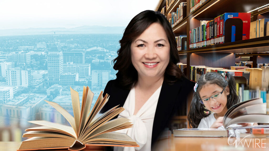 Composite image of Misty Her and young students symbolizing Fresno Unified efforts to improve literacy