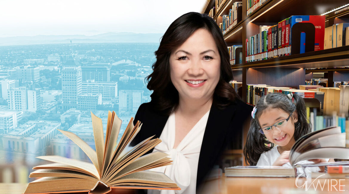 Composite image of Misty Her and young students symbolizing Fresno Unified efforts to improve literacy