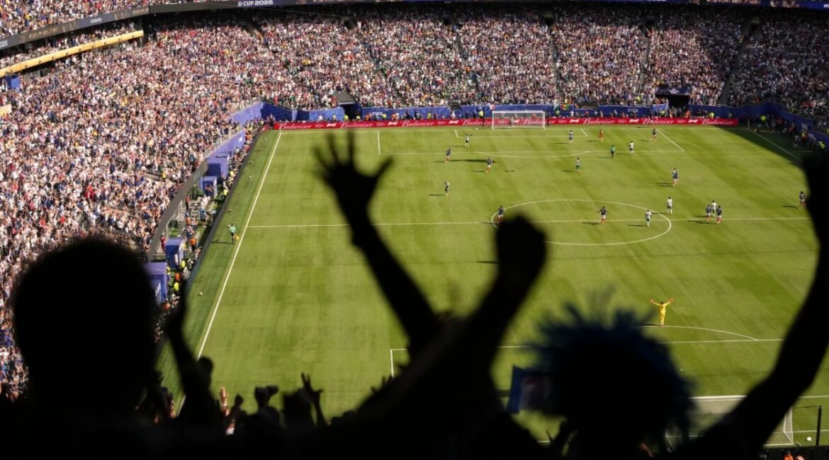 Fans react during the 2026 FIFA World Cup soccer match between France and Senegal at New York New Jersey Stadium in East Rutherford, N.J., on Tuesday, June 16, 2026. (Hiroko Masuike/The New York Times)