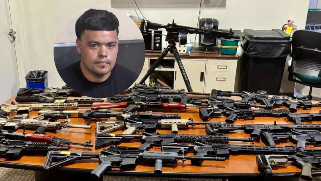 Fresno County authorities arrested Cristian Nunez, 31, of Cutler and seized more than two dozen illegal firearms following a traffic stop and search warrant on Wednesday, June 24, 2026. (Fresno County SO)