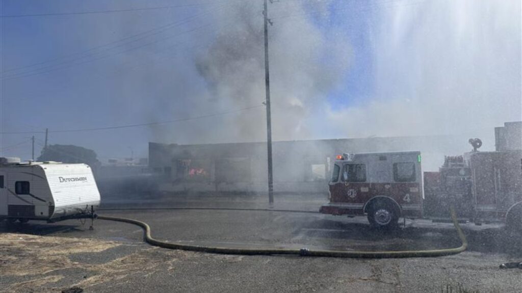 Fresno Firefighters are battling a warehouse fire on Thursday, June 4, 2026. (Edward Smith (1)