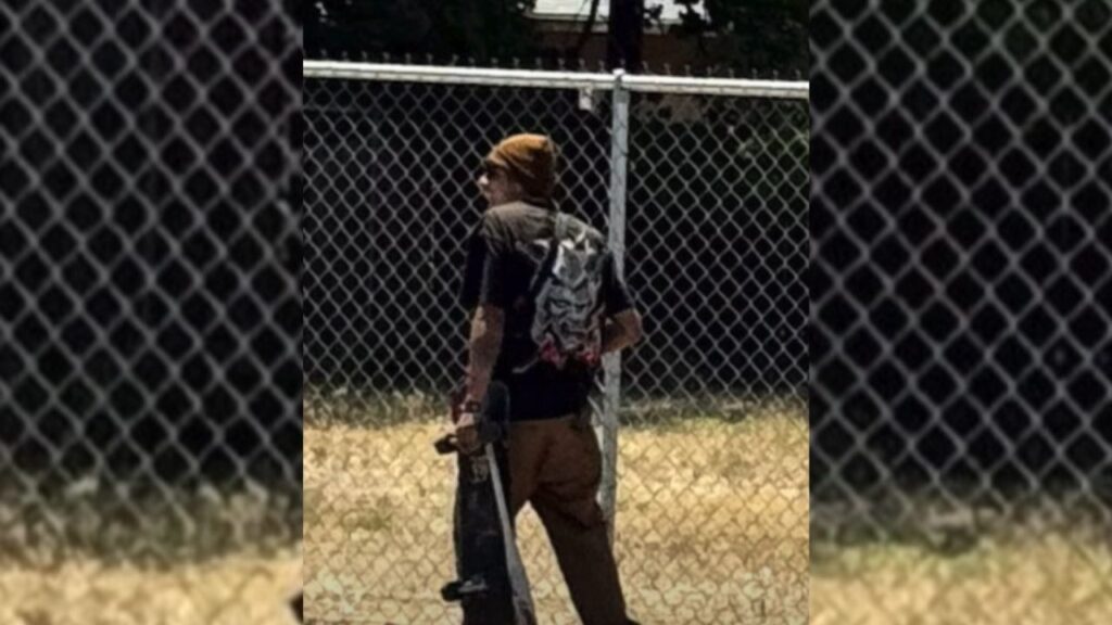 Fresno police are seeking a suspect who allegedly vandalized property and used a metal baseball bat to smash a victim’s vehicle during a June 11 confrontation. (Fresno PD)