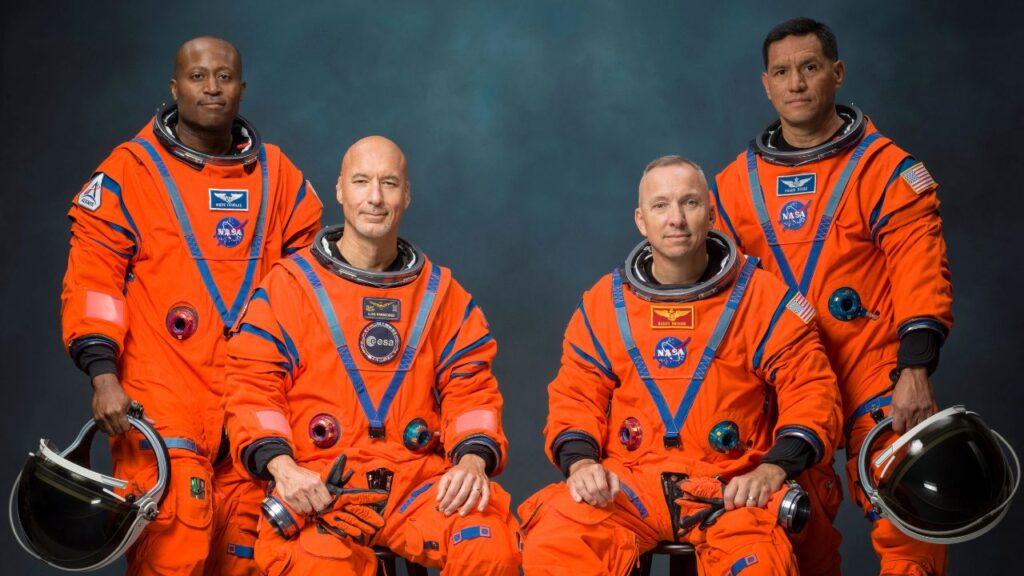 In an undated photo from NASA, members of the Artemis III crew, from left, Andre Douglas, Luca Parmitano, Randy Bresnik and Frank Rubio. NASA named them on Tuesday as the next four astronauts to take humans one step closer to returning to the moon as part of the Artemis III mission. (Bill Stafford/NASA via The New York Times)