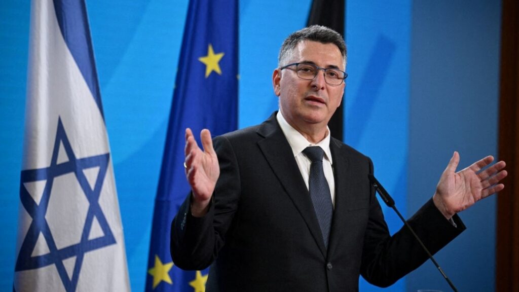 Israeli Foreign Minister Gideon Saar holds a press conference with German Foreign Minister Johann Wadephul (not pictured) following their talks, in Berlin, Germany, May 5, 2026. (Reuters File)