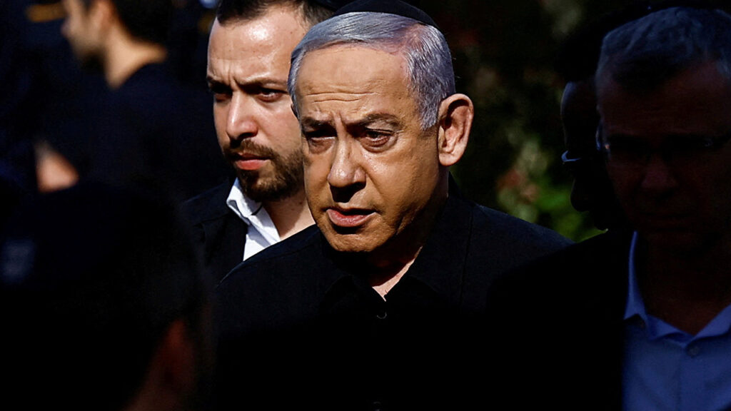 Israeli Prime Minister Benjamin Netanyahu attends the funeral of Gal Meir Eisenkot