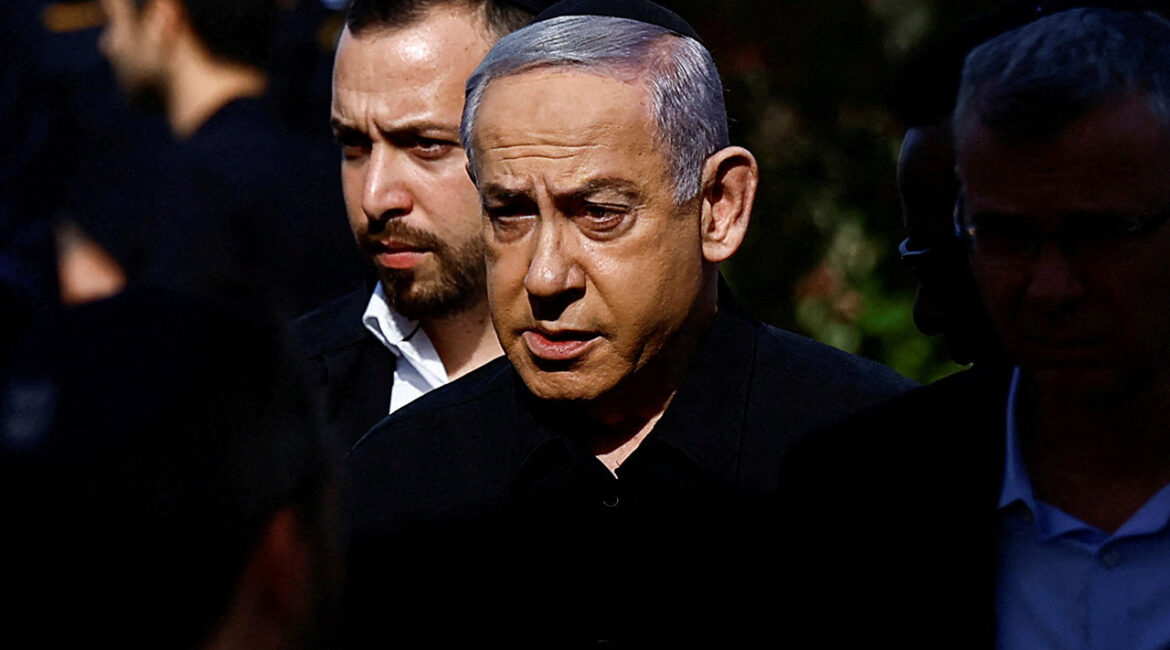 Israeli Prime Minister Benjamin Netanyahu attends the funeral of Gal Meir Eisenkot