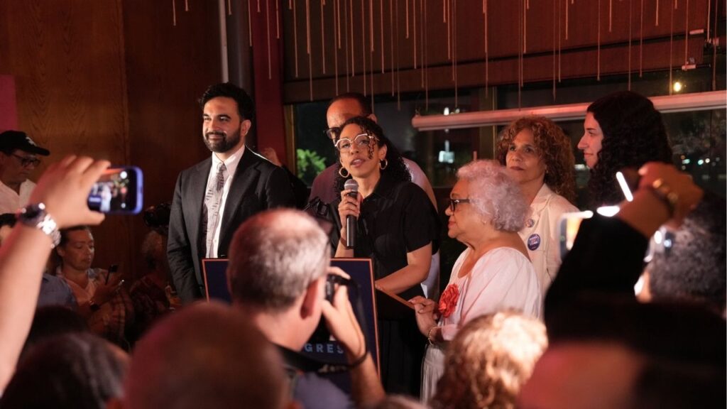 New York City Mayor Zohran Mamdani listens as Darializa Avila Chevalier speaks to supporters after winning her district’s primary election in New York on Tuesday, June 23, 2026. Criticism of Israel’s war in Gaza, anger over the Iran war and election results in New York all suggest Israel’s solid support from Washington may be on borrowed time. (Lexi Parra/The New York Times)