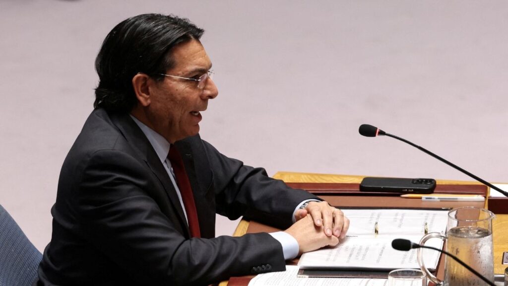 Israel's Permanent Representative to the United Nations Danny Danon addresses members of the United Nations Security Council on resolutions on the situation in Iran and the Middle East at U.N. headquarters in New York City, U.S., March 11, 2026. (Reuters/Shannon Stapleton)