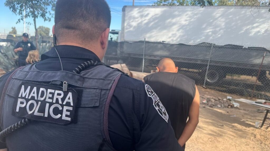 Juan Pozos, 34, was arrested after Madera police recovered a stolen box truck and uncovered an alleged chop shop where officers found another stolen vehicle being dismantled. (Madera PD)