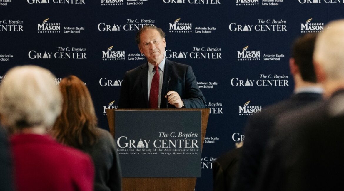 Justice Samuel Alito of the Supreme Court speaks during an academic conference in Washington, Oct. 3, 2025. NPR on Tuesday retracted an article that said that Samuel Alito, an associate justice of the United States Supreme Court, had retired. (Haiyun Jiang/The New York Times)