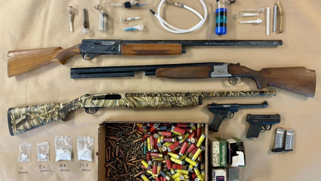 Mariposa County authorities arrested two people and seized multiple firearms, about 47.5 grams of methamphetamine and drug paraphernalia. (Mariposa County SO)