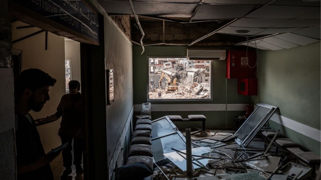 Medical staff walk through the Intensive Care ward at Jabal Amel Hospital after an Israeli strike that hit near the hospital in Tyre, Lebanon, Tuesday, June 2, 2026. (Daniel Berehulak/The New York Times)