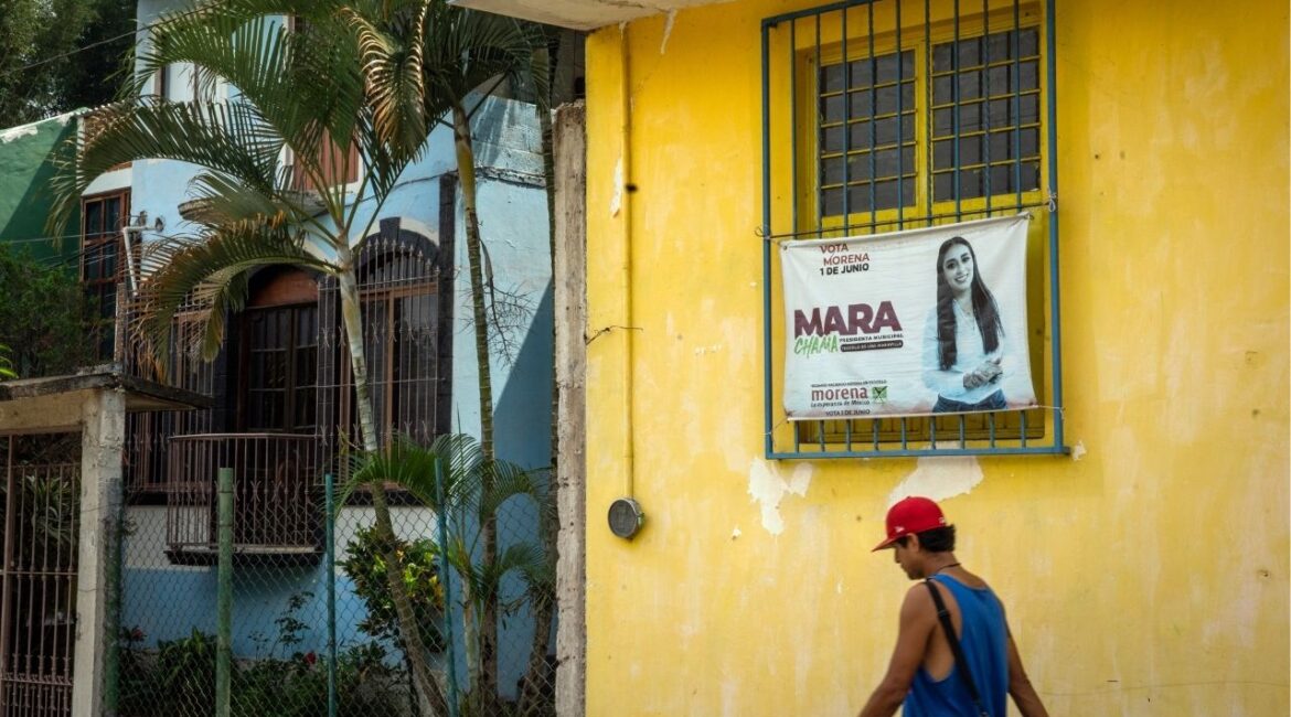 A campaign poster for mayoral candidate Mara Chama Villa in Teocelo, Mexico, on June 2, 2026. Politicians and officials in Mexico are using the country’s laws to intimidate critics and the media, forcing them into censorship and blunting scrutiny. (Marian Carrasquero/The New York Times)