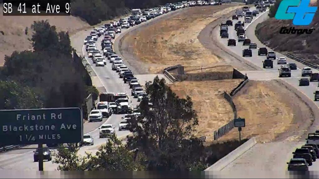 Northbound Highway 41 just past the Friant Road exit was reduced to one lane south of the San Joaquin River due to a multi-vehicle collision on Thursday, Caltrans said. (Caltrans)