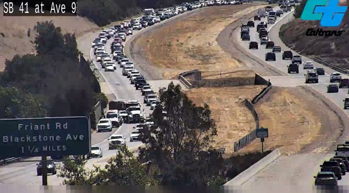 Northbound Highway 41 just past the Friant Road exit was reduced to one lane south of the San Joaquin River due to a multi-vehicle collision on Thursday, Caltrans said. (Caltrans)