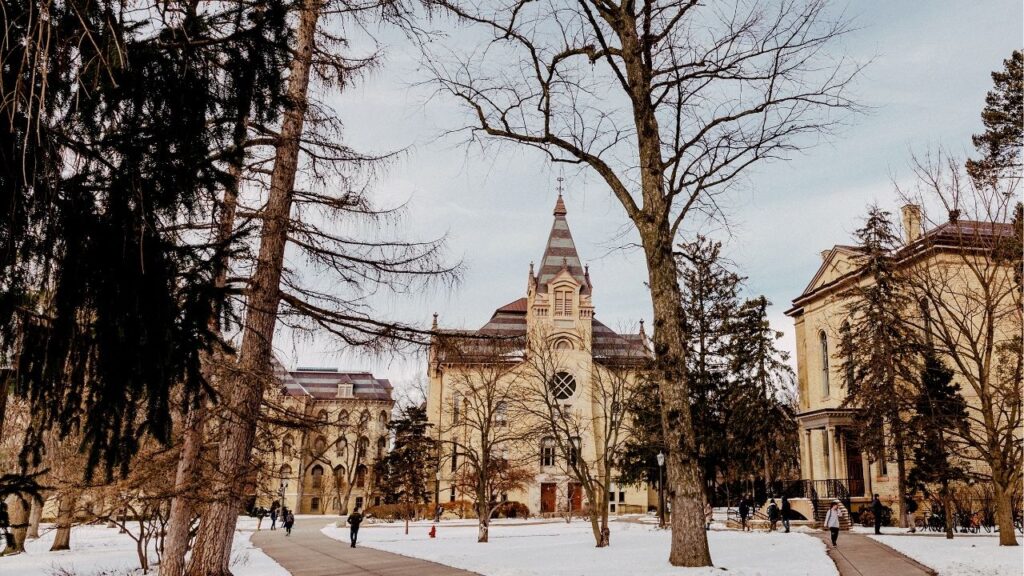 Notre Dame University campus in Notre Dame, Ind., on Jan. 22, 2020. An investigation commissioned by Notre Dame found that the Catholic university could have done more to respond to allegations of sexual misconduct. (Evan Jenkins/The New York Times)