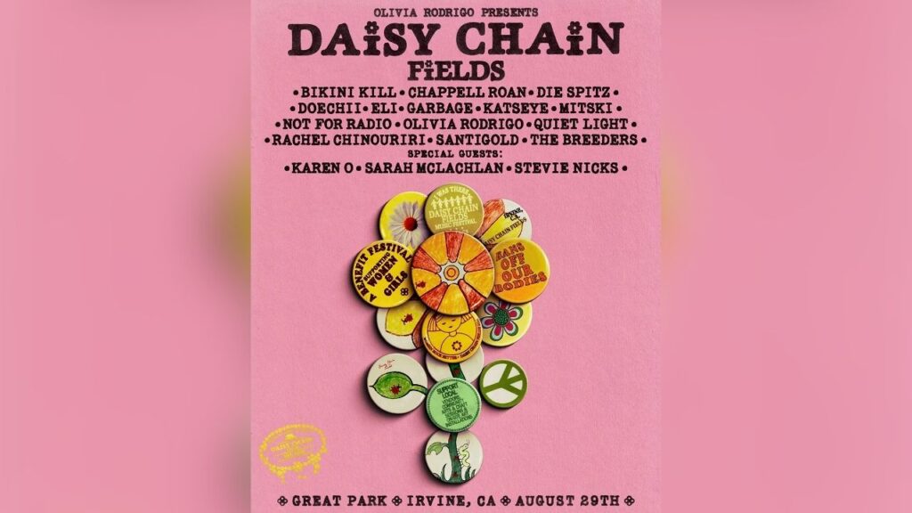 Olivia Rodrigo has announced Daisy Chain Fields, a new women-led music festival coming to Irvine on Aug. 29, with presale registration now open and net proceeds benefiting nonprofits that support women and girls. (Daisy Chain Fields Festival)