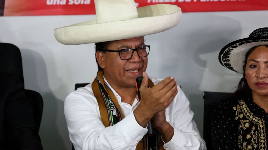 Peru's presidential candidate Roberto Sanchez addresses the media as Peru's electoral board reviews contested ballots from the June 7 runoff election between Sanchez and candidate Keiko Fujimori, in Lima, Peru June 18, 2026. (Reuters/Alessandro Cinque)