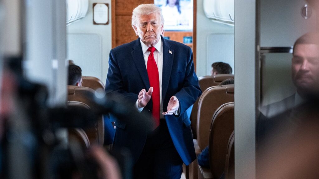 President Donald Trump aboard Air Force One while traveling to an agricultural roundtable in Wisconsin, June 5, 2026. Trump is grappling with his own version of the sort of Middle East crisis that beset his predecessors, and that he promised to avoid. (Haiyun Jiang/The New York Times)