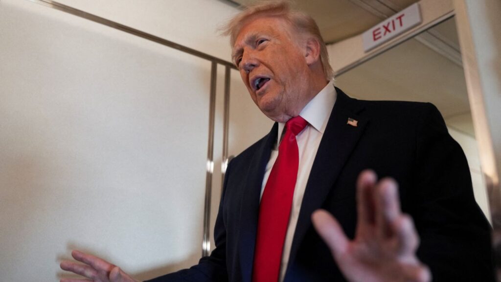 President Donald Trump speaks to members of the media on board Air Force One while flying from Joint Base Andrews to Chippewa Valley Regional Airport in Eau Claire, Wisconsin, U.S., June 5, 2026. (Reuters File)