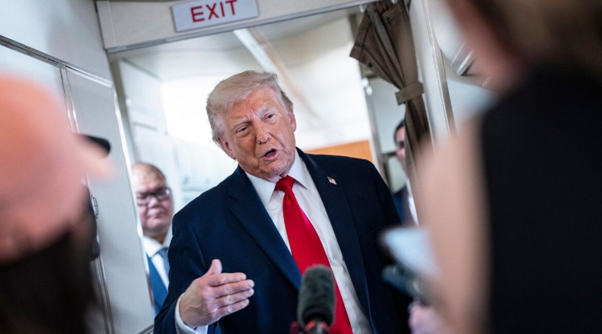President Donald Trump speaks to reporters aboard Air Force One while traveling to Chippewa Falls, Wis., June 5, 2026. President Trump has voiced his frustration with Prime Minister Benjamin Netanyahu of Israel, but it is not clear how able he is to rein in Israeli military action. (Haiyun Jiang/The New York Times)