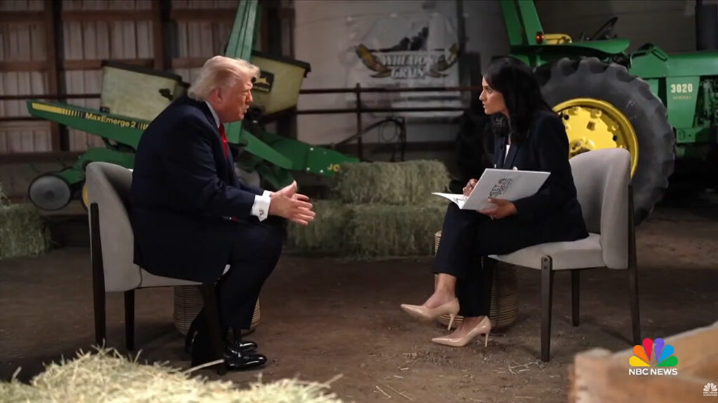 YouTube image of President Trump and Kristine Welker in a barn in Wisconsin