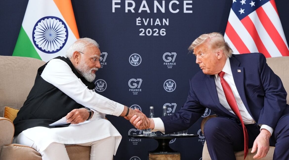 Prime Minister Narendra Modi of India meets with President Donald Trump at the G7 Summit in Evian-les-Bains, France, on Wednesday, June 17, 2026. (Photo by Haiyun Jiang/The New York Times)