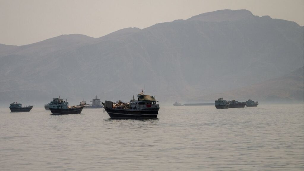 Vessels are anchored in the Strait of Hormuz, as seen from Musandam, Oman, June 19, 2026. Reuters/Stringer