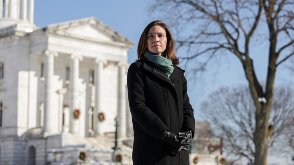 Rebecca Bennett, a former U.S. Navy helicopter pilot who is running to represent New Jersey’s 7th Congressional District, poses for a photograph in Somerville, New Jersey, U.S., December 16, 2025. (Reuters/Jeenah Moon)