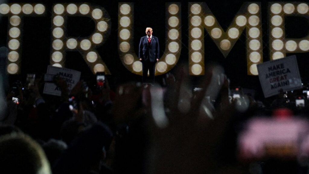 Republican presidential nominee and former U.S. President Donald Trump takes the stage on Day 4 of the Republican National Convention (RNC), at the Fiserv Forum in Milwaukee, Wisconsin, U.S., July 18, 2024. (Reuters/Callaghan O'hare)