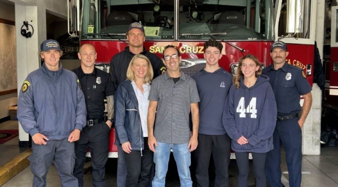 Santa Cruz runner Dave reunited with the first responders and off-duty Visalia firefighter-paramedic who helped save his life after he collapsed during a run along West Cliff. (Santa Cruz FD)