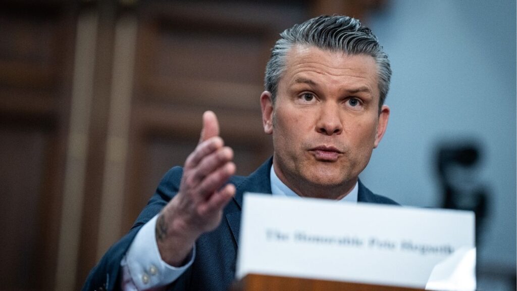 Secretary of Defense Pete Hegseth testifies before a House Appropriations subcommittee in Washington on May 12, 2026. In a move that disproportionately targets women and minority officers, Hegseth recently blocked the promotions of at least seven Navy officers who had been selected by a board of senior Navy admirals. (Haiyun Jiang/The New York Times)