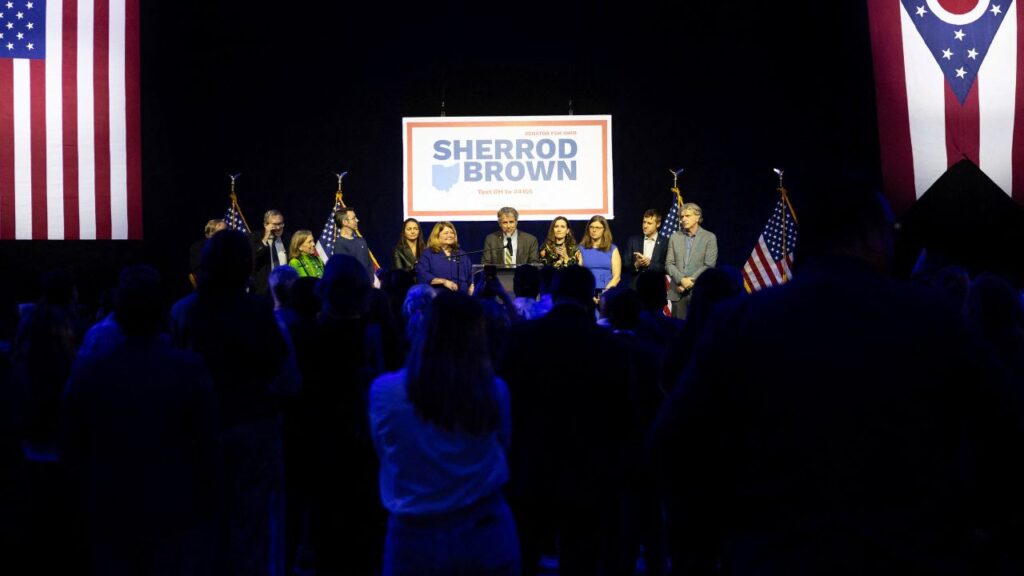 Sherrod Brown speaks at his watch party in Columbus, Ohio, U.S., November 5, 2024. (Reuters/Megan Jelinger)