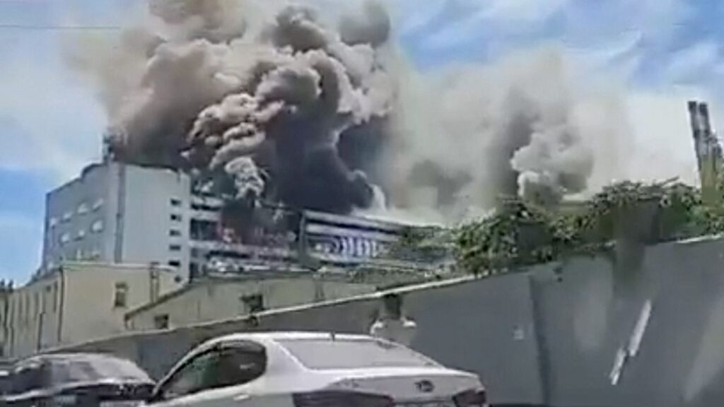 Smoke billows from a production plant following a Ukrainian attack, according the local governor, in the course of Russia-Ukraine conflict, in Voronzeh, Russia June 22, 2026 in this screen grab obtained from a social media video. Social Media/via REUTERS.
